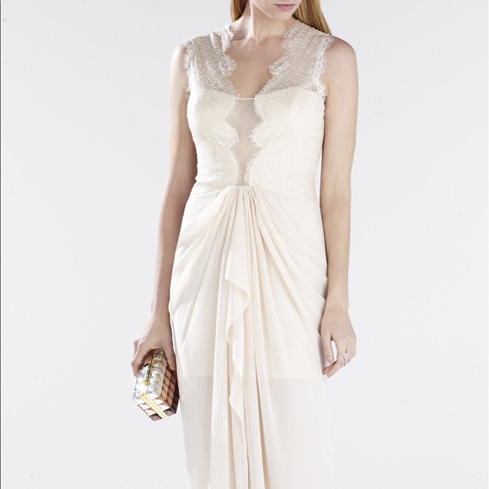 BCBG Wedding Dress Maxi Brandy Lace Pleated Long